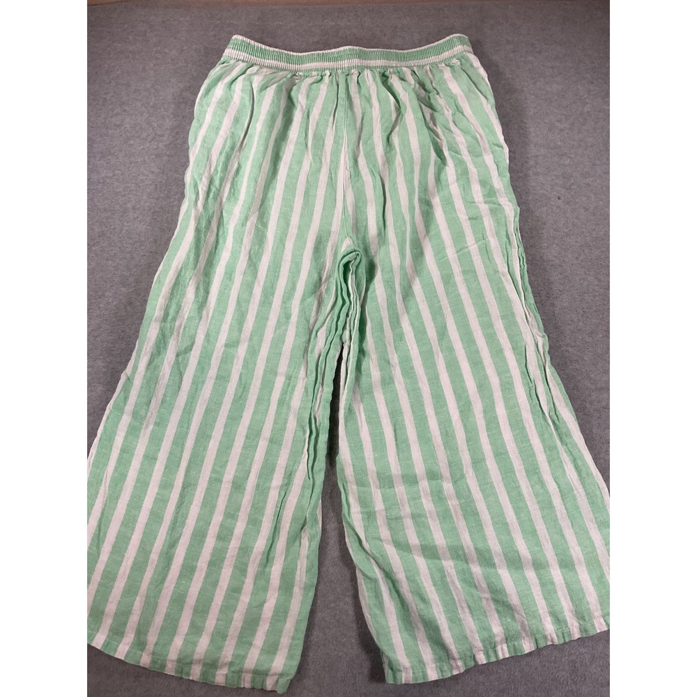Isaac Mizrahi 100% Linen Wide Leg Striped Pants Mint Green White XL 2661 - Picture 3 of 8
